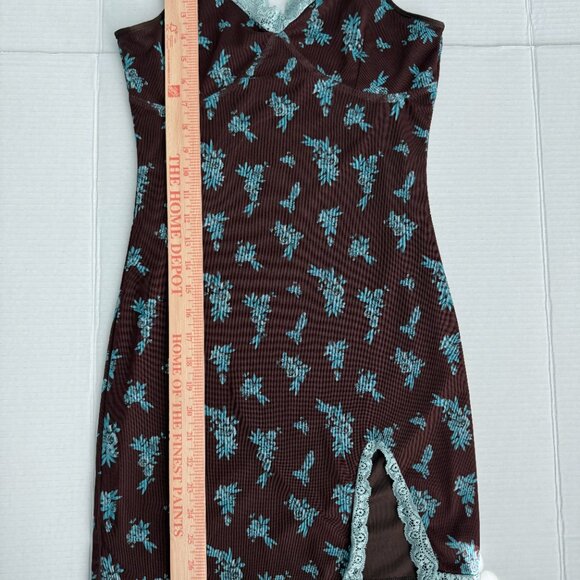 Vintage 90s Y2K Rue21 Brown Floral Lace Slip Dress Sz Medium - Picture 8 of 8